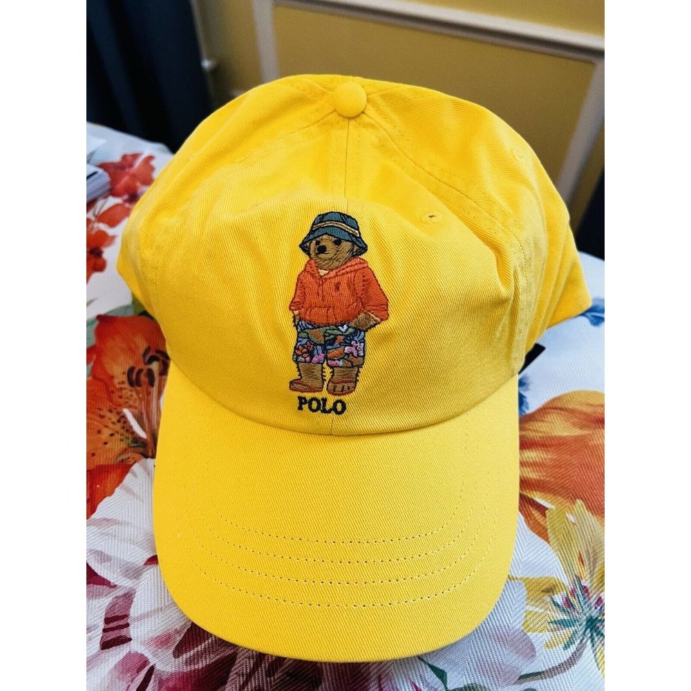 Polo Ralph Lauren Embroidered BIG Polo Bear Chino Cap Hat Yellow - New With Tags
